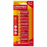 Батарейки солевые пальчик КОМПЛЕКТ 10+1 шт, CROMEX SuperHeavyDuty, AA(R6,15A), блистер
