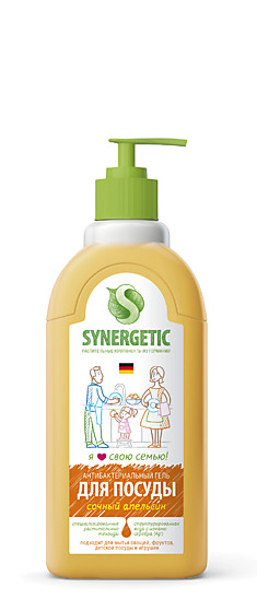 Средство биоразлагаемое для мытья посуды, детских игрушек SYNERGETIC с ароматом апельсина, 0,5л(25шт/кор)