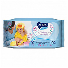 Салфетки влажные Aura "Ultra comfort", 16,5*16,5см, 100шт., детские, универсал. очищающие