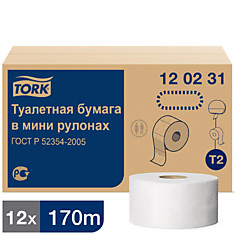 Бумага туалетная Tork "Advanced"(T2) 2-х слойн., мини-рулон, 170м/рул, тиснение, белая (уп.12)